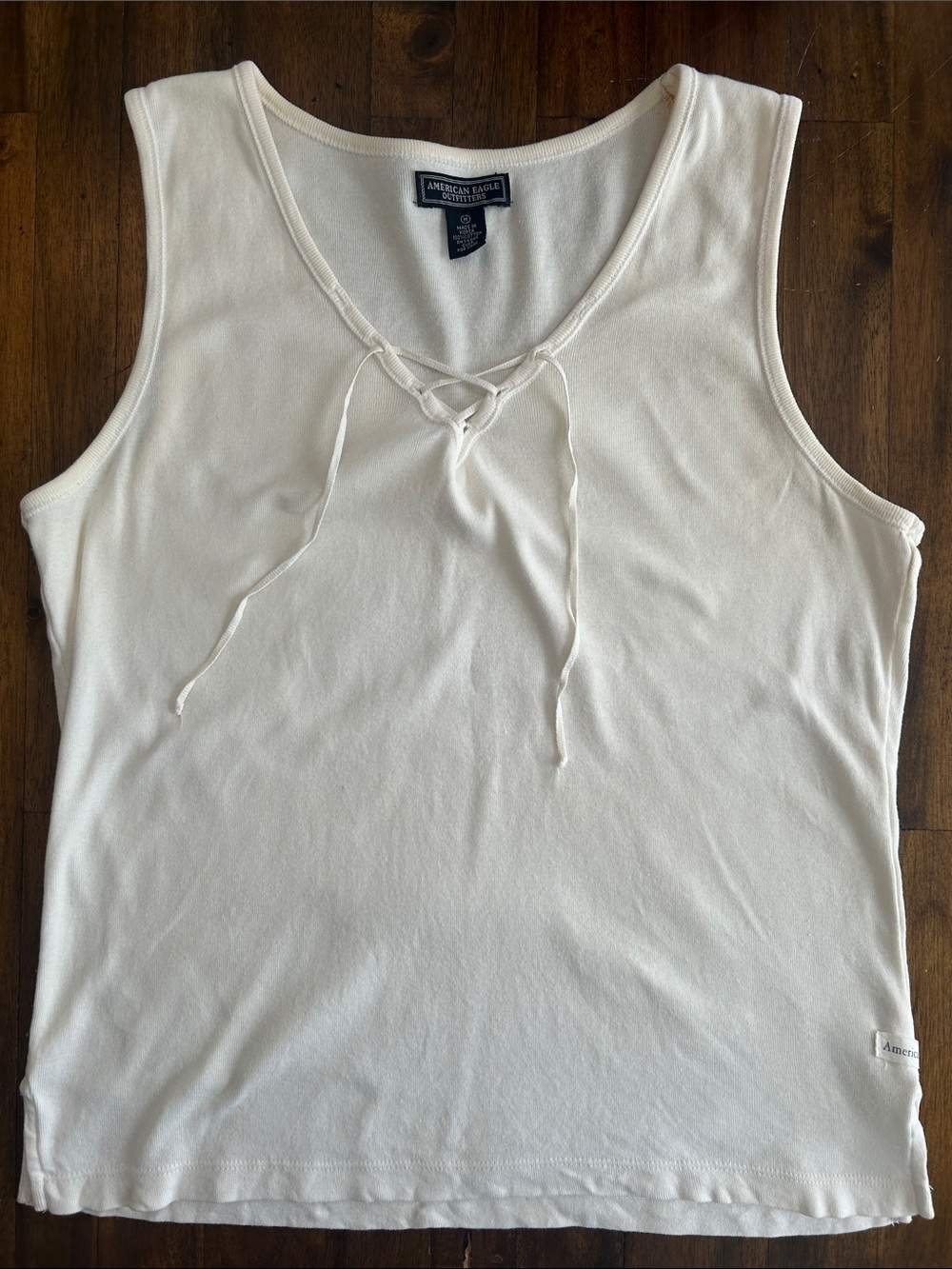 American Eagle Outfitters Y2K Vintage Light Butter Yellow Lace-Up V-Neck Tank M